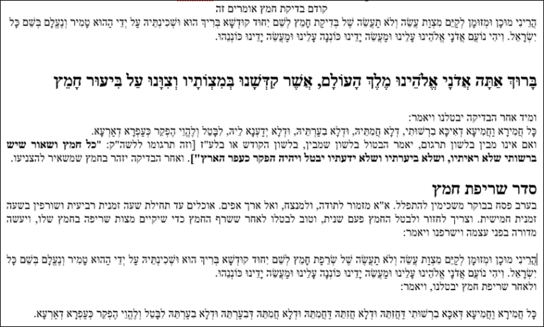 Bedikat Chametz &amp; Burning Of Chametz – Ohel Sara
